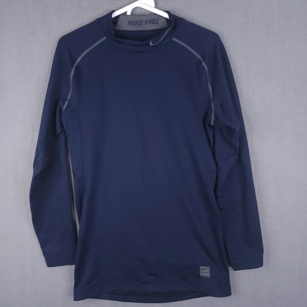 Nike Pro Compression Shirt Mens XL‎ Navy Blue Mock Neck Long Sleeve Gym